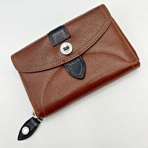Cole Haan Wallet Brown Black Pebbled Leather Zip Around